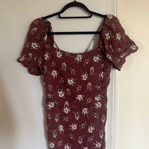 Skylar + Madison floral burgundy ruched sundress size large